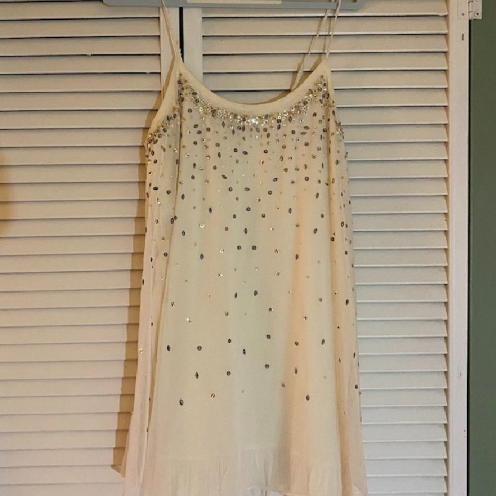 American Eagle Cream Shift Dress with Sequins